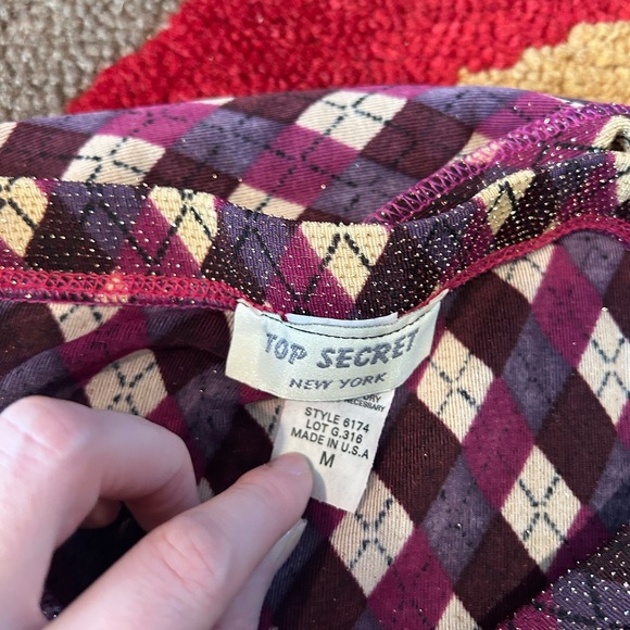 10 for $15 Top Secret Y2K Argyle Pattern Glitter Belted Long Skirt Side Slit - Picture 4 of 8